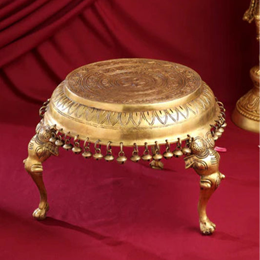 BRASS STOOL WITH HANGING BELLS (9 INCH)