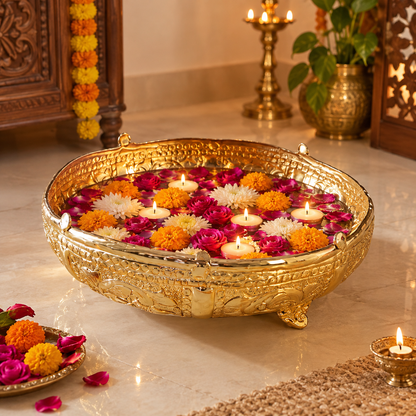 Antique Metal Urli Bowls for Floating Flowers & Candles –