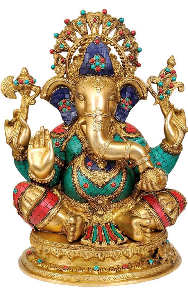 Indian Handemade Brass Statue Lord Shri Ganesha With Base 20″