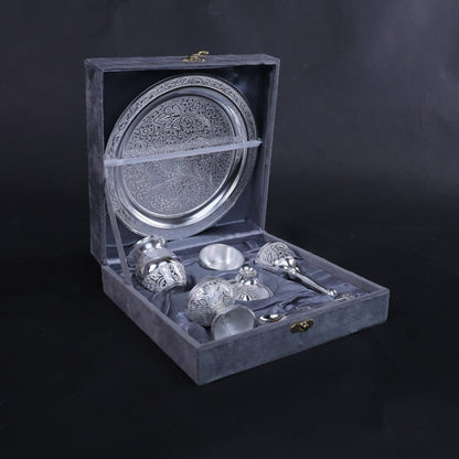 Silver Pooja Thali with a Velvet Box