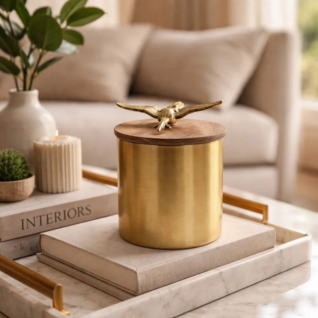 Jain Art Villa Golden Eagle Airtight Brass Storage Jar (Large)