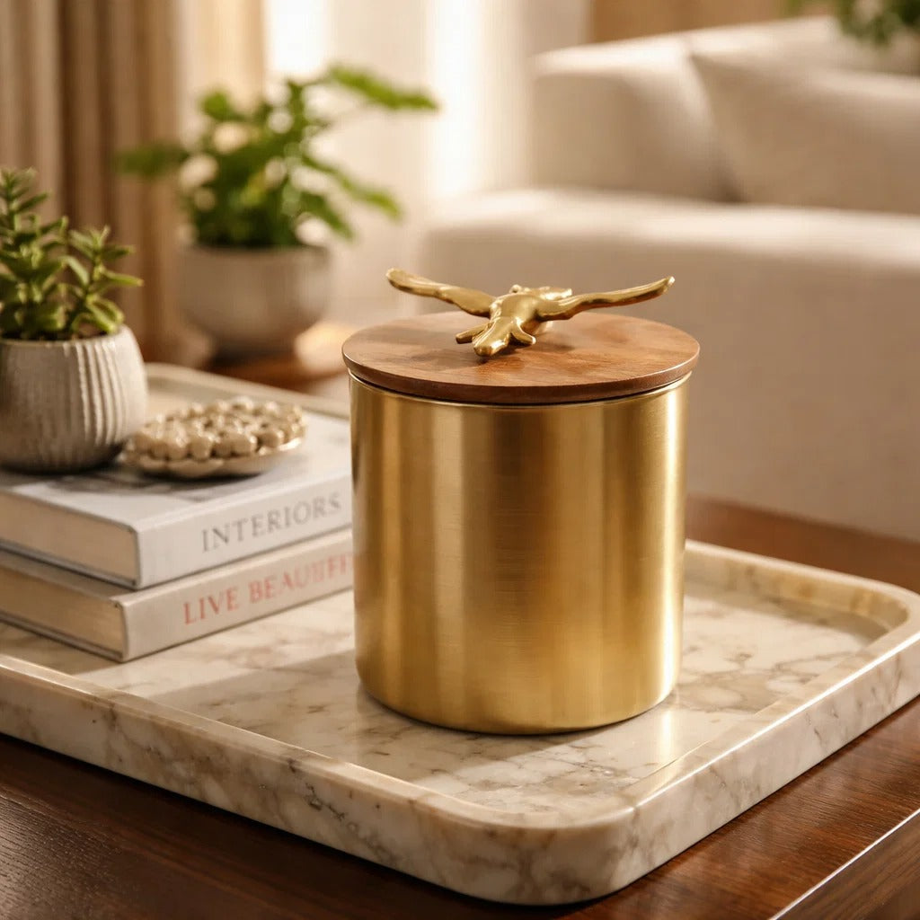Jain Art Villa Golden Eagle Airtight Brass Storage Jar (Large)