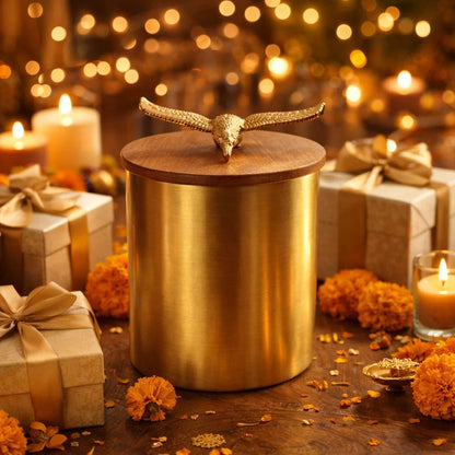 Jain Art Villa Golden Eagle Airtight Brass Storage Jar (Large)