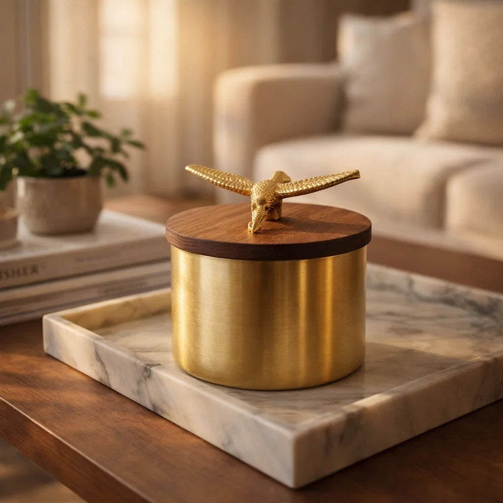 Jain Art Villa Golden Eagle Airtight Brass Storage Jar (Small)