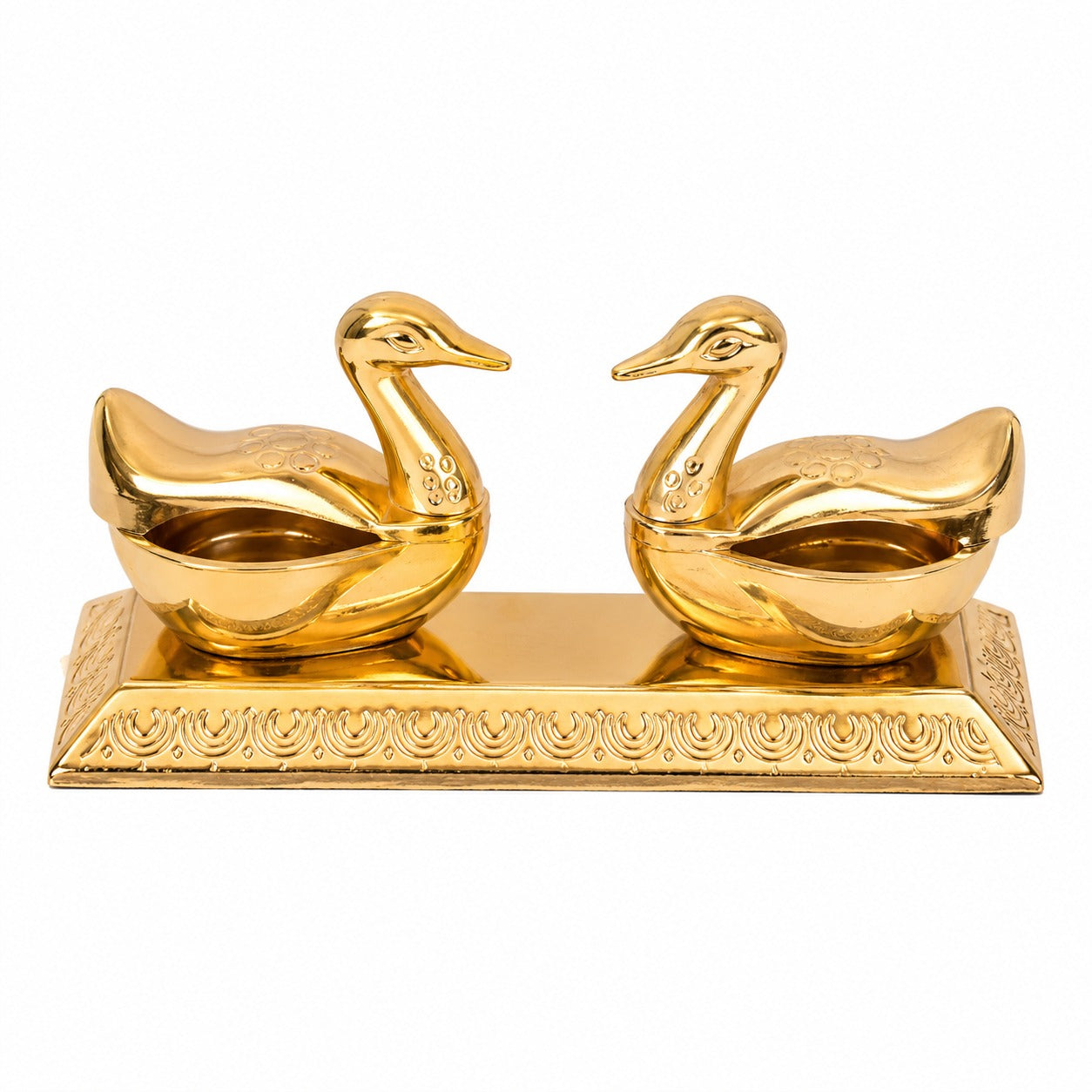 Brass Swan Kumkum & Chawal Holder with Diya | Premium Pooja Roli Chawal Dani