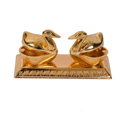 Brass Swan Kumkum & Chawal Holder with Diya | Premium Pooja Roli Chawal Dani