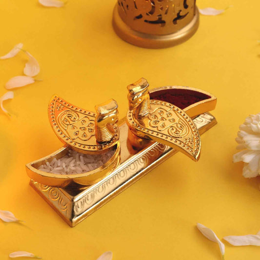 Gold Plated Peacock Kumkum & Rice Holder for Pooja | Haldi Kumkum Box