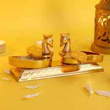 Gold Plated Peacock Kumkum & Rice Holder for Pooja | Haldi Kumkum Box