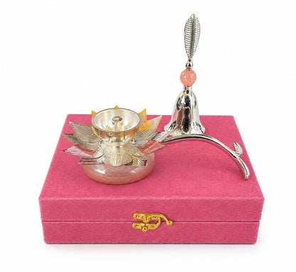Decorative Lotus Diya and Bell Combo for Home Temple gifting