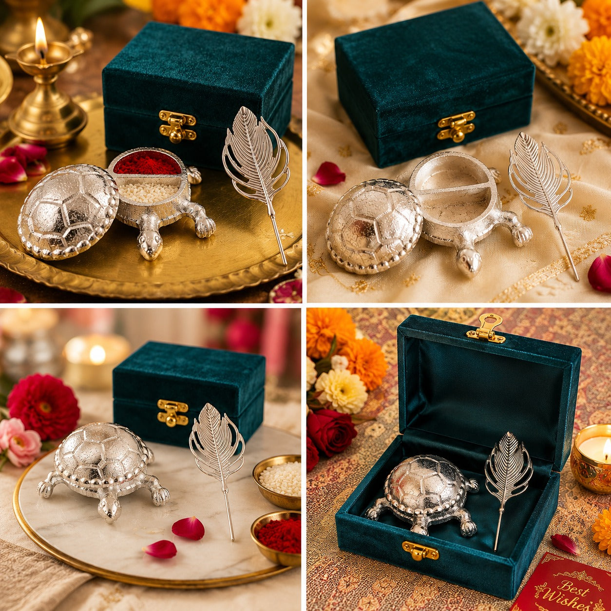 Handcrafted Silver-Plated Roli Chawal Tortoise Set for Pooja | Jain Art Villa