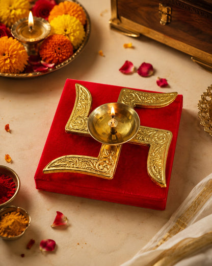 remium Brass Swastik Diya with Velvet Gift Box