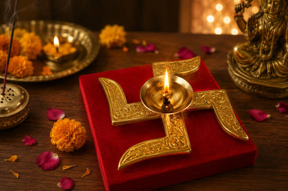 remium Brass Swastik Diya with Velvet Gift Box