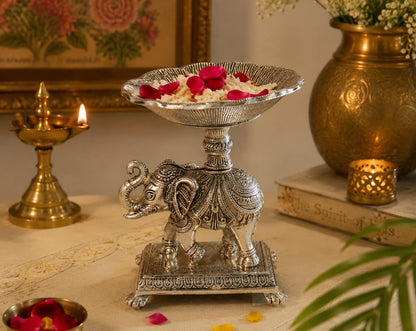Silver Elephant Urli Bowl Decorative Plate – Elegant Home & Festive Décor | Jain Art Villa