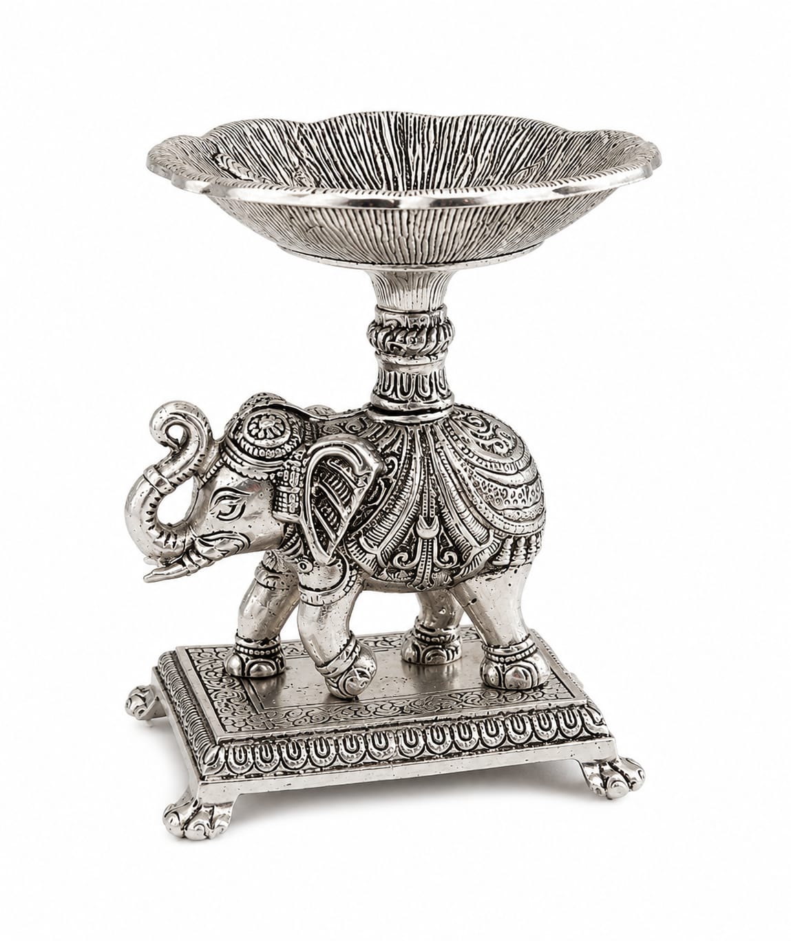 Silver Elephant Urli Bowl Decorative Plate – Elegant Home & Festive Décor | Jain Art Villa