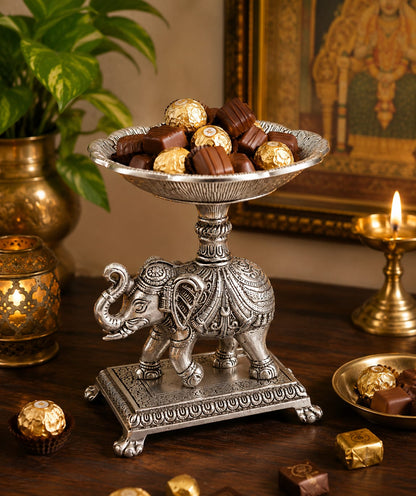 Silver Elephant Urli Bowl Decorative Plate – Elegant Home & Festive Décor | Jain Art Villa
