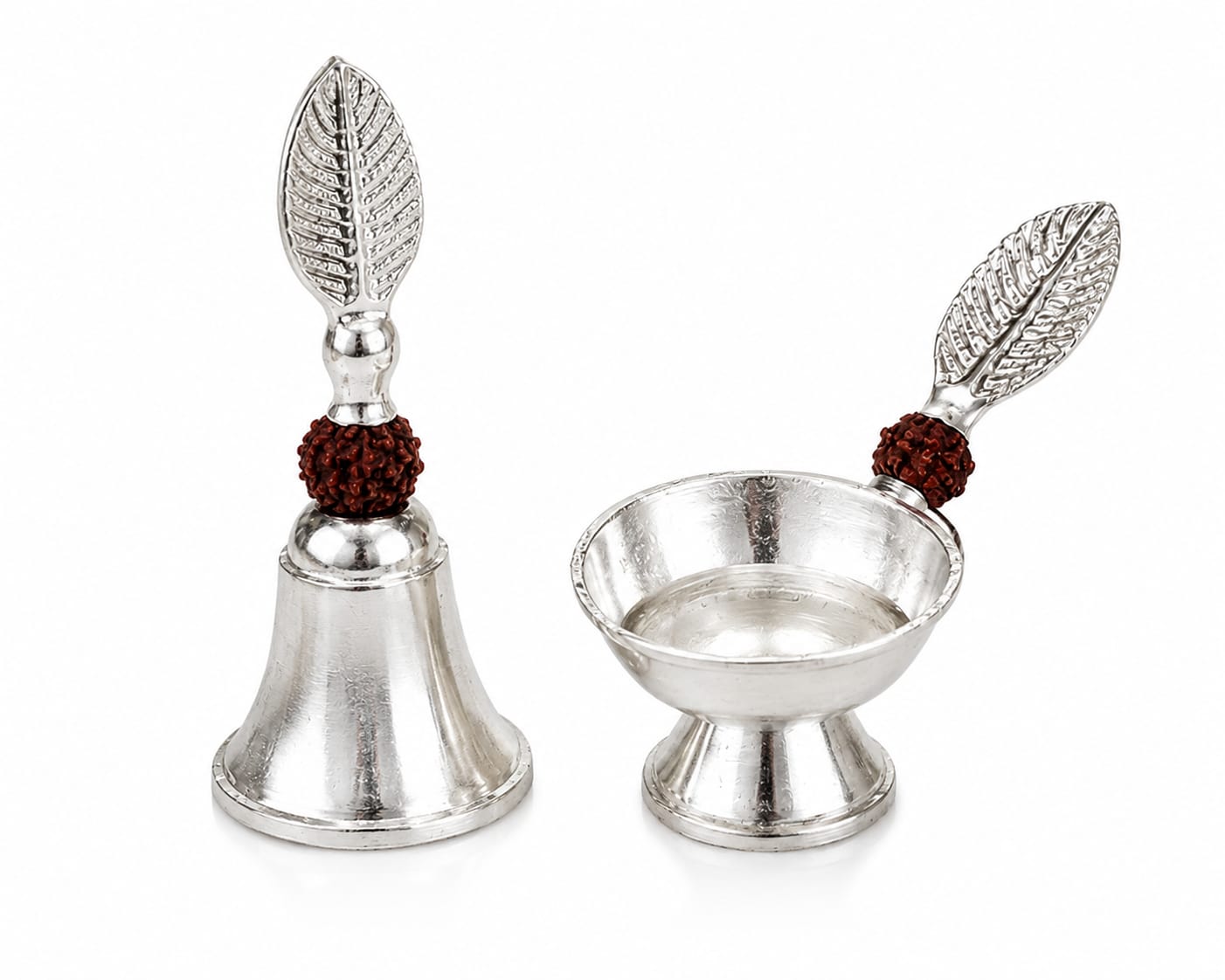 Handmade Silver Bell & Diya Set with velvet box
