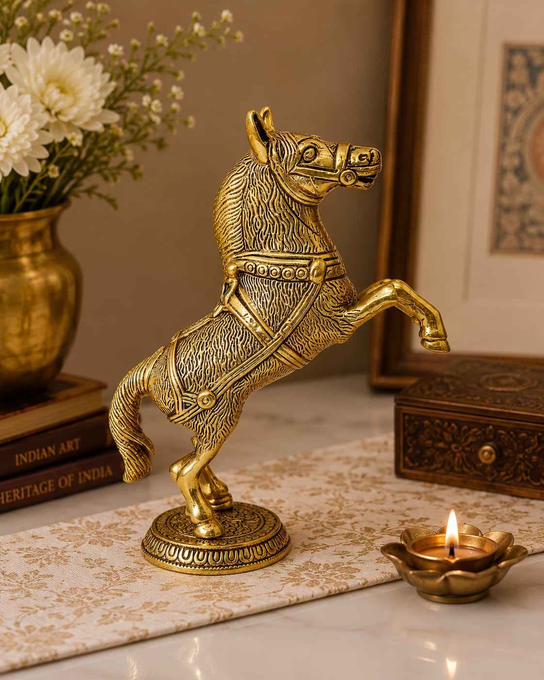 Decorative Brass Horse Figurine | Vastu Feng Shui Horse for Prosperity & Success pack of 2