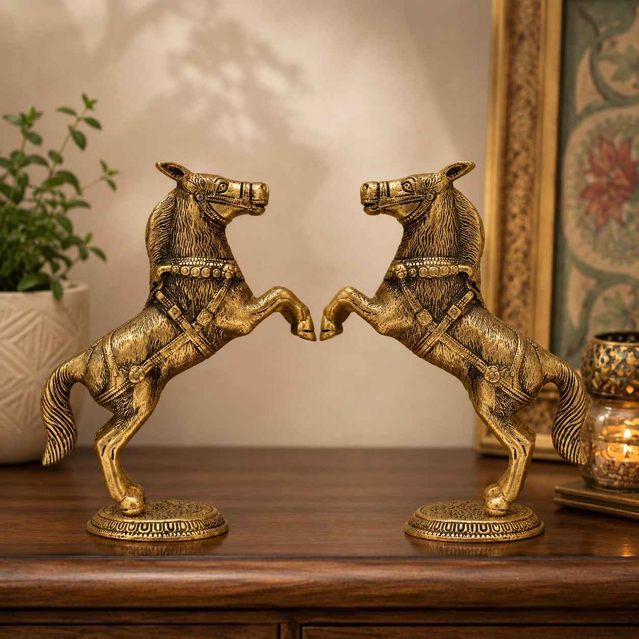 Decorative Brass Horse Figurine | Vastu Feng Shui Horse for Prosperity & Success pack of 2