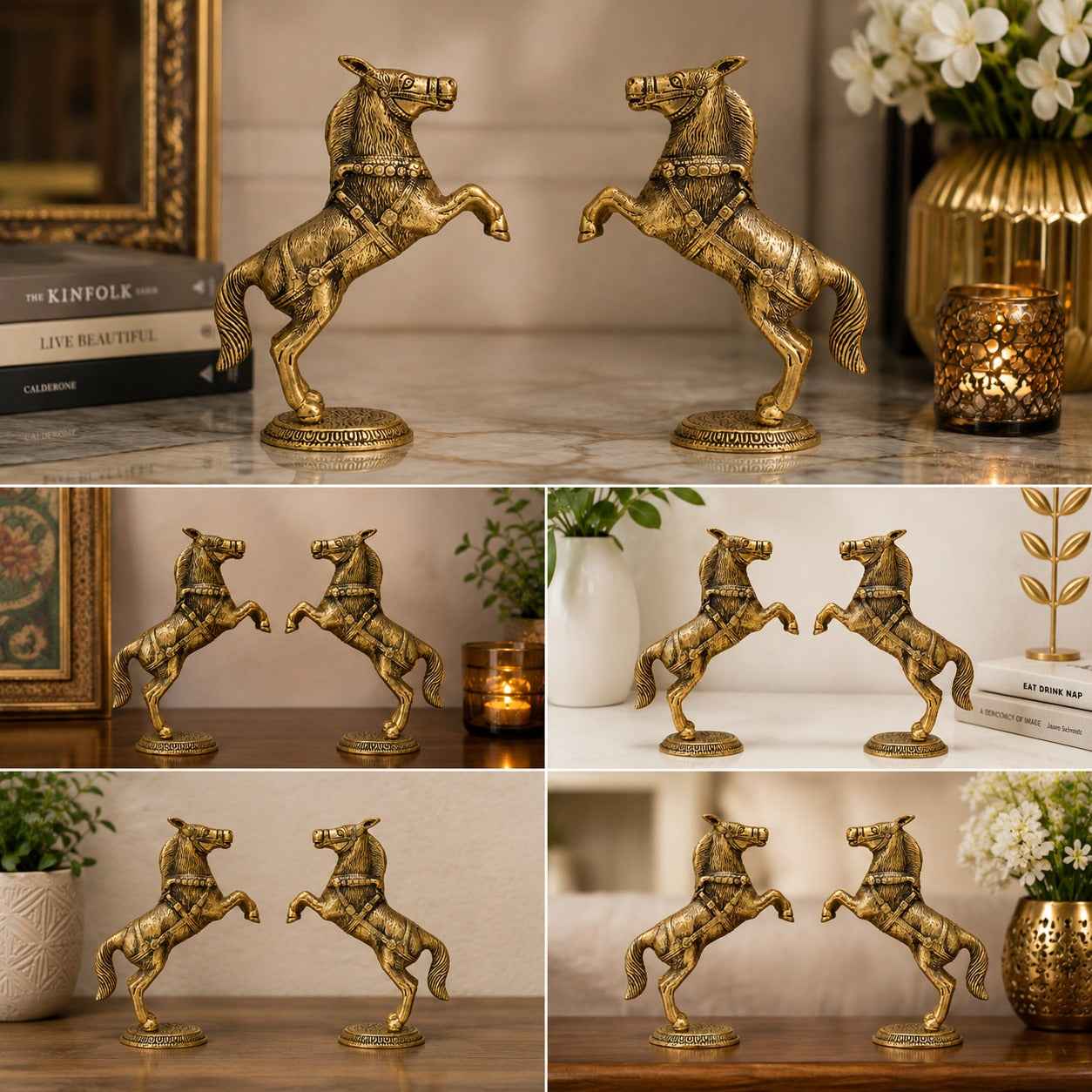 Decorative Brass Horse Figurine | Vastu Feng Shui Horse for Prosperity & Success pack of 2