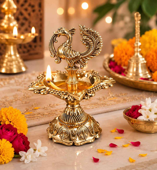 Handcrafted Brass Peacock Diya for Pooja & Home Temple