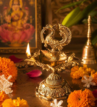 Handcrafted Brass Peacock Diya for Pooja & Home Temple