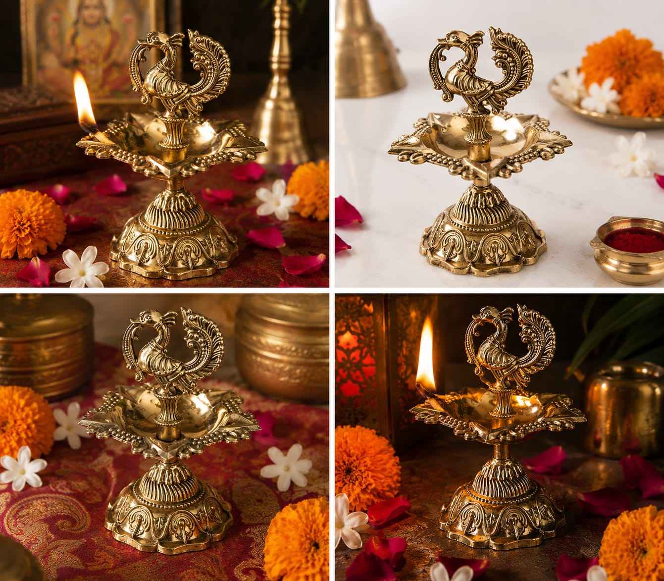 Handcrafted Brass Peacock Diya for Pooja & Home Temple