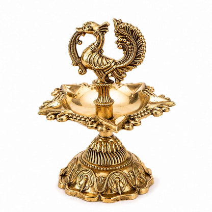 Handcrafted Brass Peacock Diya for Pooja & Home Temple