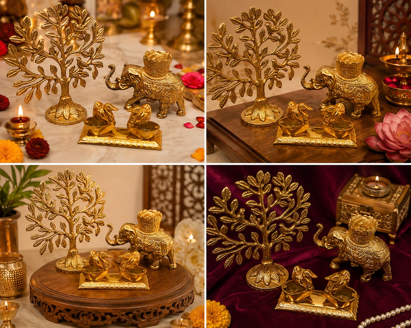 Gift Hamper set Tree, Elephant & Twin roli chwal box Combo in velvet  box pavking