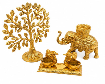Gift Hamper set Tree, Elephant & Twin roli chwal box Combo in velvet  box pavking