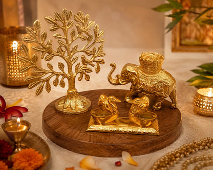 Gift Hamper set Tree, Elephant & Twin roli chwal box Combo in velvet  box pavking