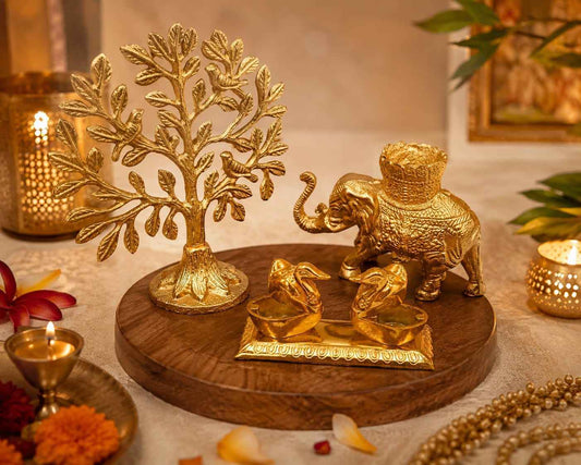 Gift Hamper set Tree, Elephant & Twin roli chwal box Combo in velvet  box pavking