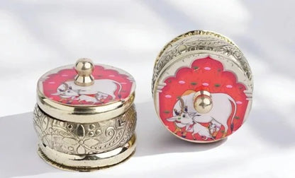 Handcrafted Brass Pichwai  Kumkum Box Pack of 2