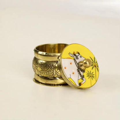 Handcrafted Brass Pichwai  Kumkum Box Pack of 2 gift Multi colour