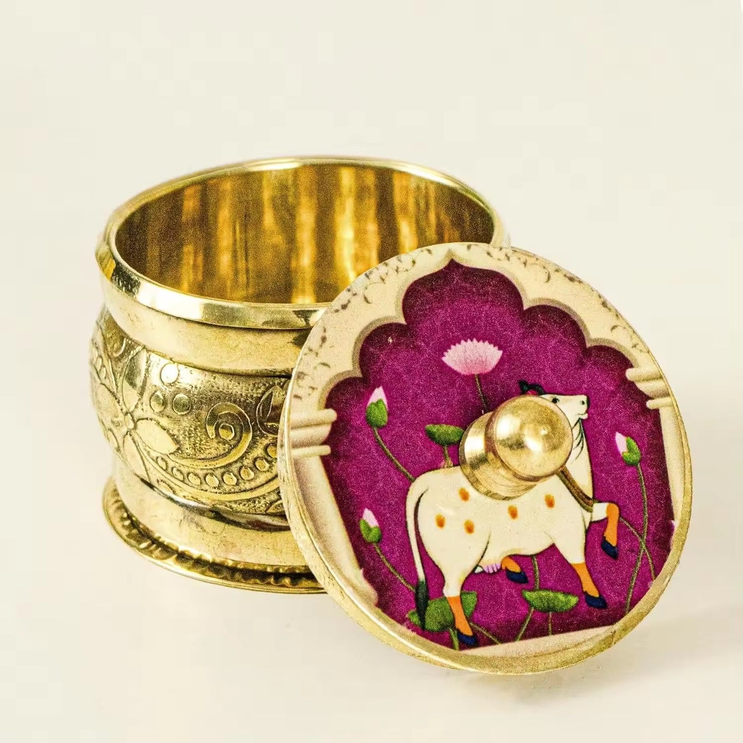 Handcrafted Brass Pichwai  Kumkum Box Pack of 2 gift
