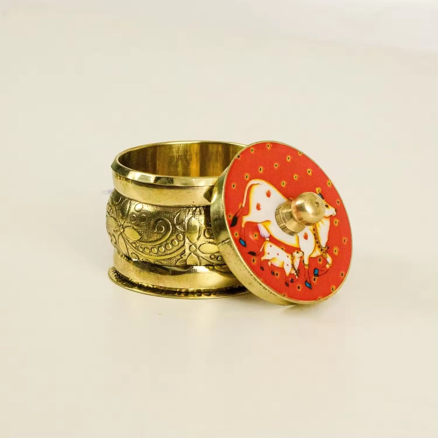 Handcrafted Brass Pichwai  Kumkum Box Pack of 2