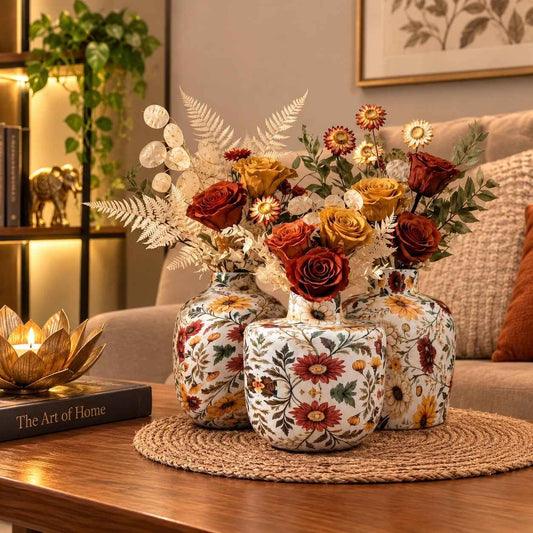 Floral Metal Planter Set of 3 – Unbreakable Vintage Vases 8,10,12 inch