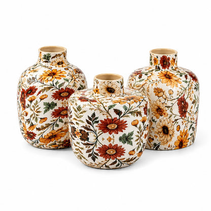 Floral Metal Planter Set of 3 – Unbreakable Vintage Vases 8,10,12 inch