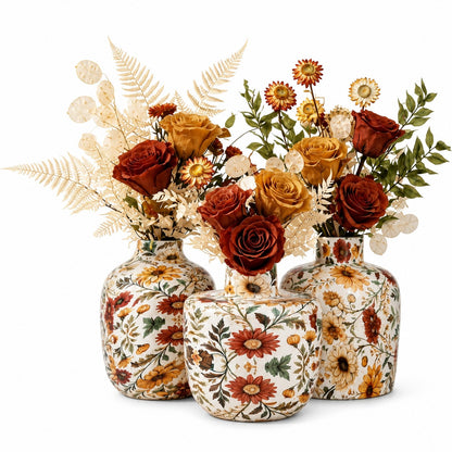 Floral Metal Planter Set of 3 – Unbreakable Vintage Vases 8,10,12 inch