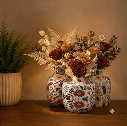 Floral Metal Planter Set of 3 – Unbreakable Vintage Vases 8,10,12 inch