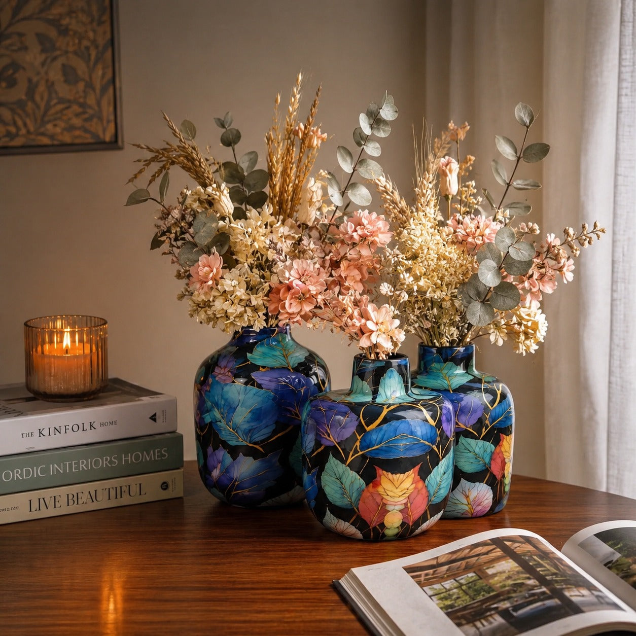 Floral Metal Planter Set of 3 – Unbreakable Vintage Vases 8,10,12 inch