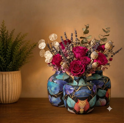 Floral Metal Planter Set of 3 – Unbreakable Vintage Vases 8,10,12 inch