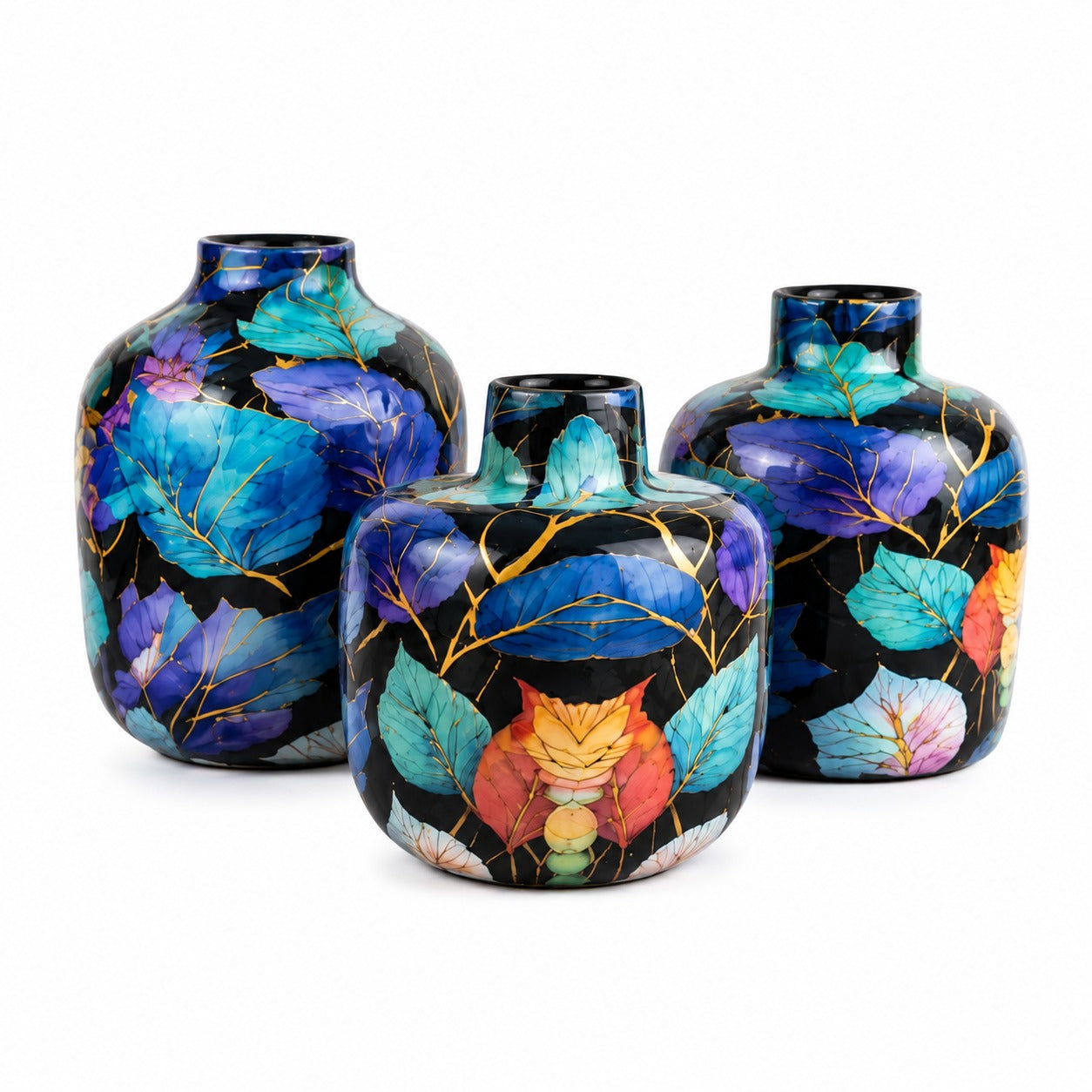 Floral Metal Planter Set of 3 – Unbreakable Vintage Vases 8,10,12 inch