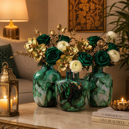 Floral Metal Planter Set of 3 – Unbreakable Vintage Vases 8,10,12 inch