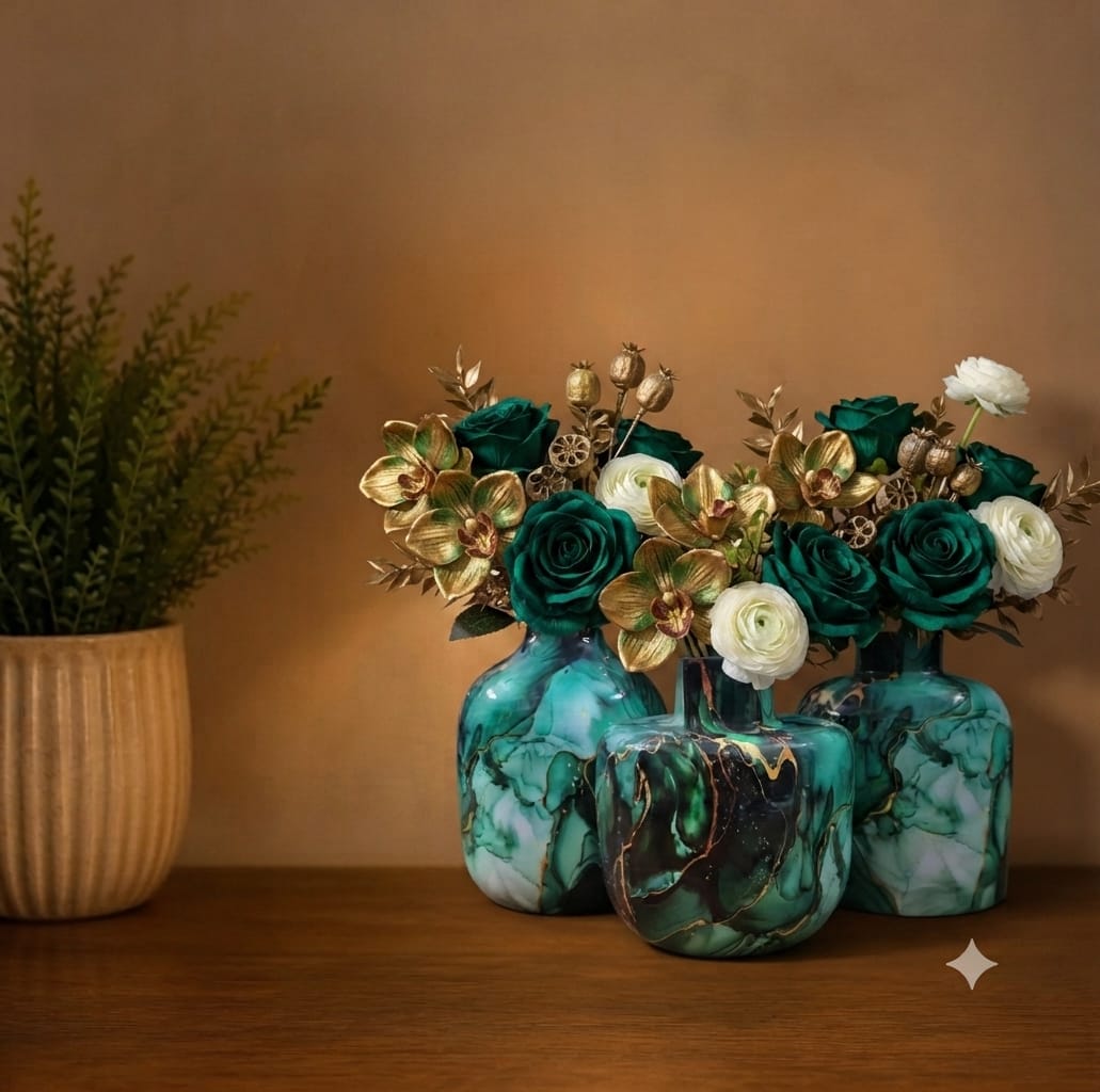 Floral Metal Planter Set of 3 – Unbreakable Vintage Vases 8,10,12 inch