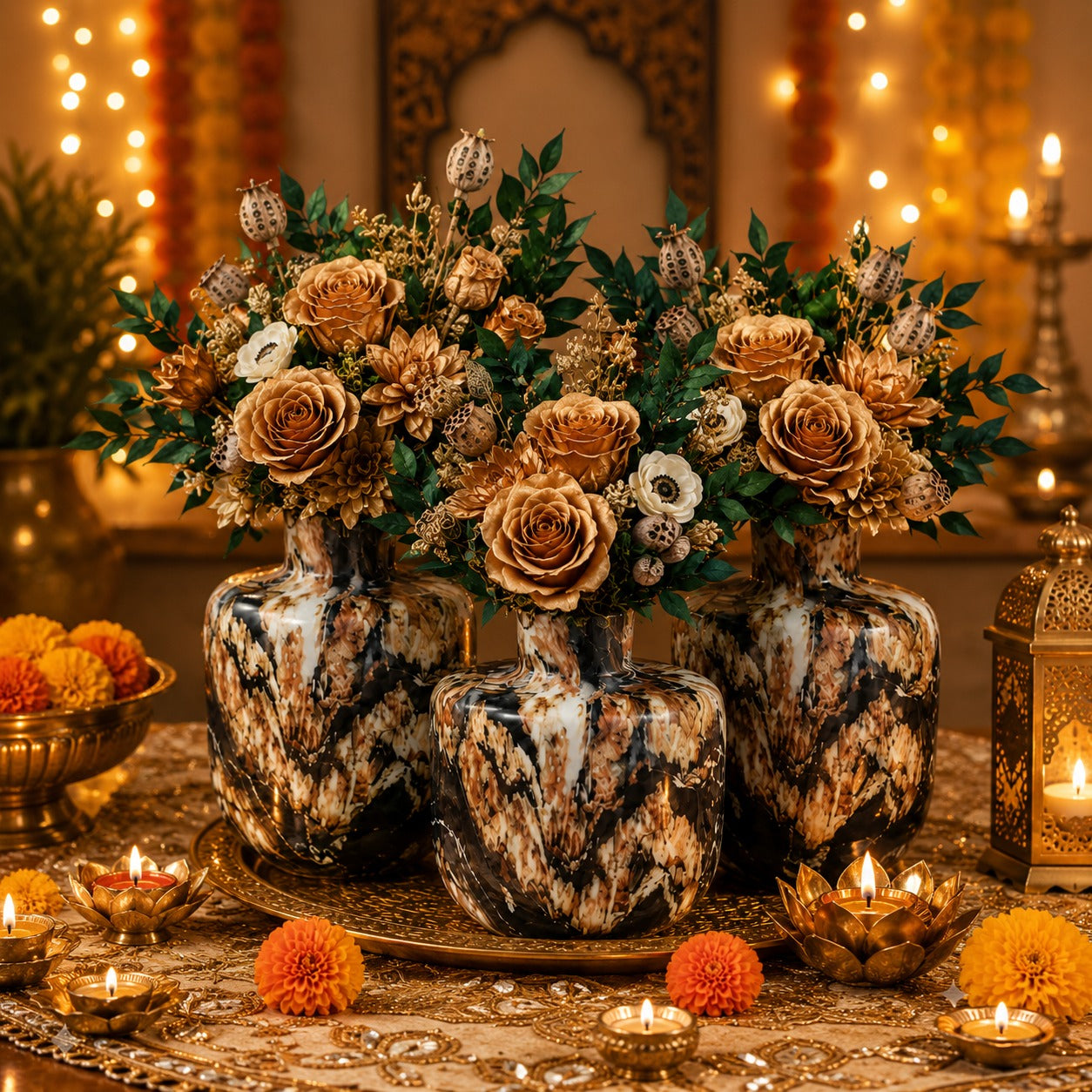 Floral Metal Planter Set of 3 – Unbreakable Vintage Vases 8,10,12 inch