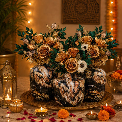 Floral Metal Planter Set of 3 – Unbreakable Vintage Vases 8,10,12 inch