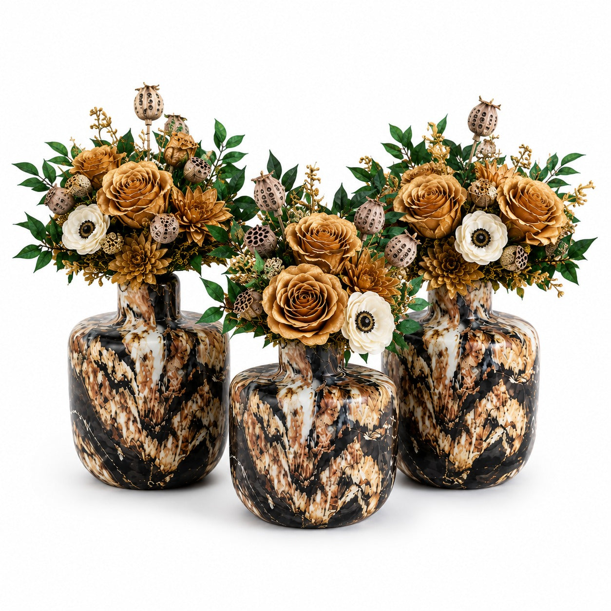 Floral Metal Planter Set of 3 – Unbreakable Vintage Vases 8,10,12 inch