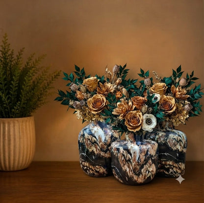 Floral Metal Planter Set of 3 – Unbreakable Vintage Vases 8,10,12 inch
