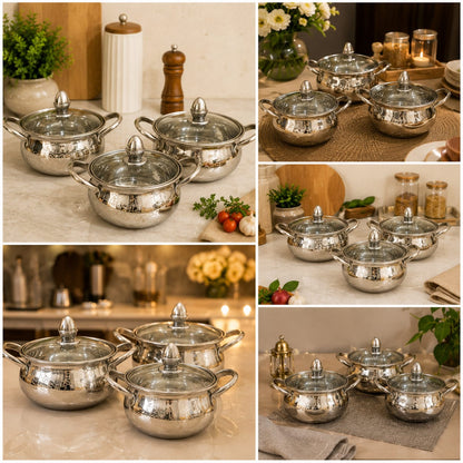 Premium Stainless Steel Handi Set with glasse – Elegant Cook & Serve Collection