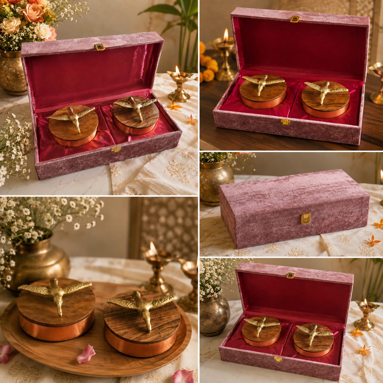 Golden Eagle Airtight Brass Storage Jar set of 2 with velvet box